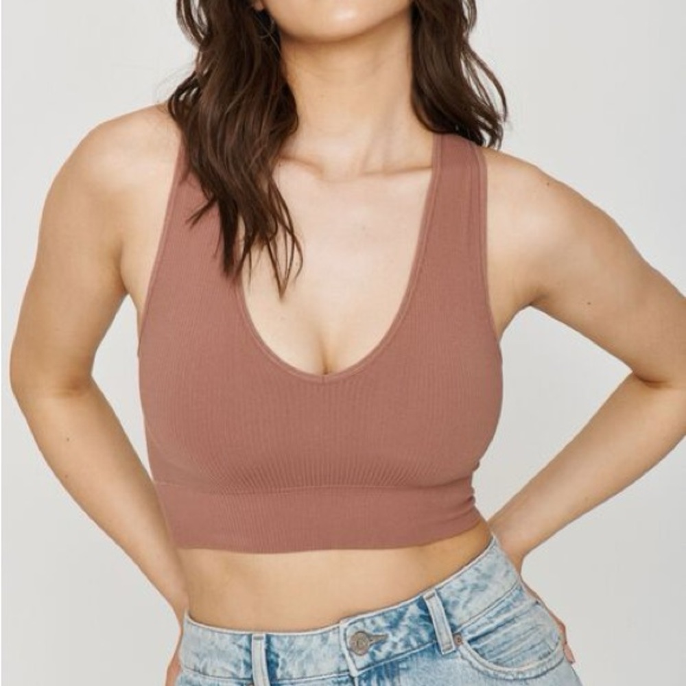 Garage - Pink/Orange Seamless Plunge Cropped Tank - S